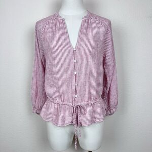 Rails Shirt Womens Extra Small Marti Scarlet Stripe Peplum Boho Linen Blend Red